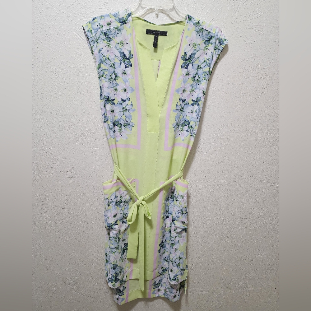BCBGMaxAzria Pastel Green and Floral Midi Dress Size Small
